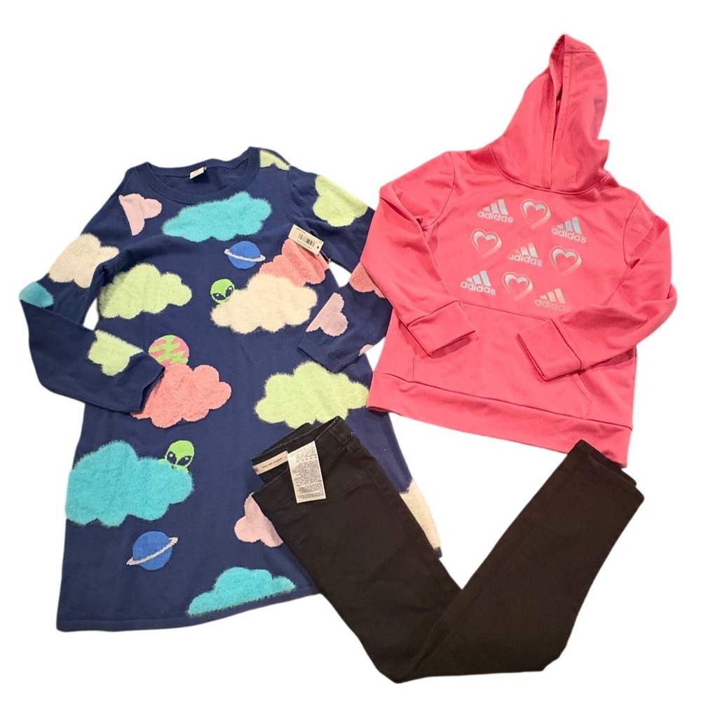 Girls Clothing Lot Spotted Zebra Dress Adidas Hoodie Levis‎ Jeans 7-12